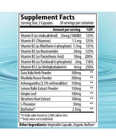 Pure Bliss Stress Relief Supplement - Calm Mood & Ease Worry with Ashwagandha, L-Theanine, Vitamin B & D3 - 60 Vegan Capsules - Buy Online on GoSupps.com