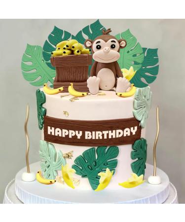 Monkey Cake Toppers with Banana Green Leaves Cake Decorations for Jungle Safari Animal Themed Birthday Baby Shower Party Supplies Monkey B - Buy Online on GoSupps.com