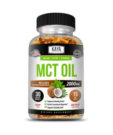 Kaya Naturals MCT Oil 2000mg - Non-GMO Soy-Free Gluten-Free - Brain Digestive & Skin Health - 30 Softgels 30 Count (Pack of 1)