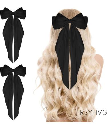 RSYHVG 2 Pieces Soft Silky Satin Hair Clip Long Tail French Ribbon Hair Pins Metal Bowknot Clips 90's Accessories for Party Valentine's Day Women Girl (Black+Black) - Buy Online on GoSupps.com