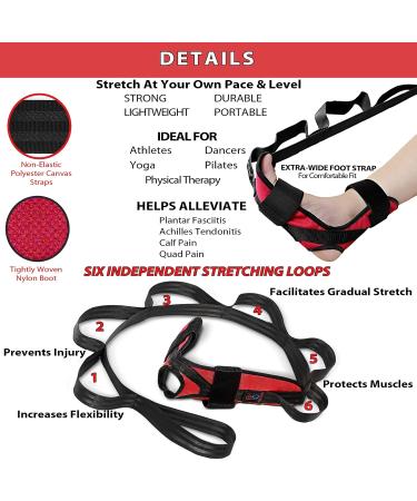 Calf Stretcher for Plantar Fasciitis | Fitness Foot & Leg Stretcher | Relieve Heel Spurs Hamstring Quad Thigh & Hip Pain | Includes Spiky Foot Massager Ball - Red - Buy Online on GoSupps.com