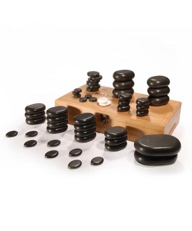 Master Massage Hot Stone Basalt Stone Set in decorative bamboo box 50 pieces 100% natural stone 50 pieces (1 pack)