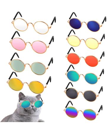 10 Pcs Pet Sunglasses Round Metal Pet Sunglasses Classic Retro Pet Sunglasses Dog Cat Cosplay Party Costume Photo Props for Cats and Small to Medium Sized Dogs