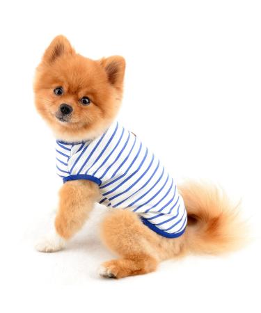Paidful British little dog shirt striped cat vest top soft cotton t-shirt for boys pet-t-shirt summer puppy chihuahua yorkie clothing breathable tank tops XL: back length: 35cm/13.5 " Bust: 47cm/18.5" Blue