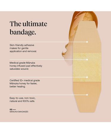 First Honey Manuka Honey Adhesive Bandages 12 Pack - Latex-Free & Antibiotic-Free Wound Dressing for Burns, Cuts, Scrapes, and Lacerations - Buy Online on GoSupps.com