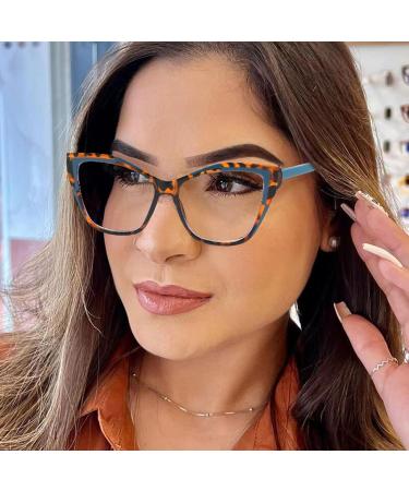 LJCZKA Oversized Blue Light Blocking Glasses for Women - Stylish Cat Eye Eyewear for Computer Use - Anti Eyestrain Cateye Clear Frame with Leopard Blue Design - Buy Online on GoSupps.com