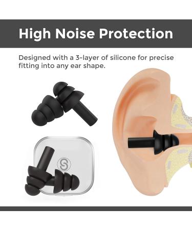 2 Pairs Noise Cancelling Ear Plugs for Sleeping - 32dB Highest NRR Ultra-Soft Silicone Ear Plugs with Storage Case - Great for Music Concert Snoring Travel Sports (Black) - Buy Online on GoSupps.com