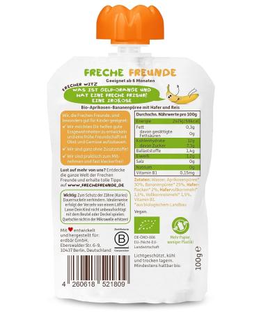 Cheeky Friends Bio Quetschie - Vegan Apricot & Banana Fruit Porridge for Babies (12x100g) | Gluten-Free 6 Months+ - Buy Online on GoSupps.com