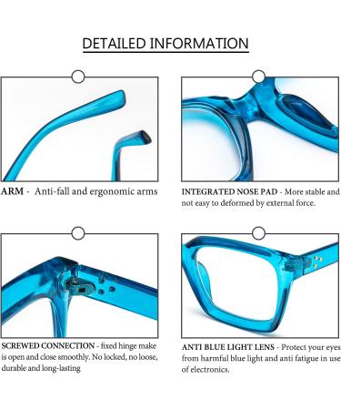 MMOWW Oversized Anti Blue Light Reading Glasses for Women - Square Frame, Transparent Blue 1.0 - Buy Online on GoSupps.com
