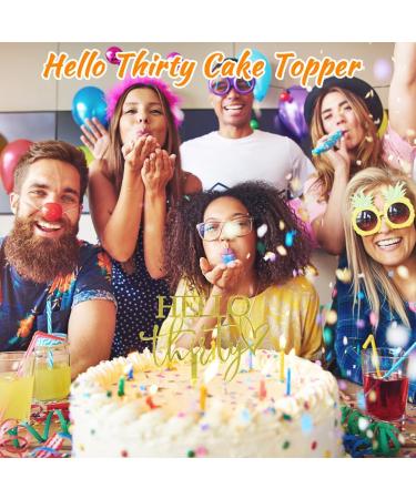 SwirlColor 30th Birthday Cake Topper Personalised Hello Thirty Cake Topper Gold Acrylic Cake Topper 30th Birthday Decorations with A card - Buy Online on GoSupps.com