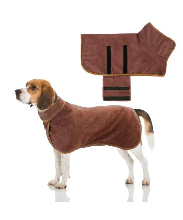 Microfiber dog bathrobe bathing towel dog bemper extra absorbent rapidly drying dog wademan dog towel with adjustable straps for large means and small dogs (brown-m) medium