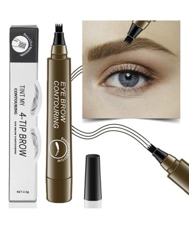 Eyebrow Pencil Dark Brown 4 Tip Microblading Eyebrow Pen Waterproof Brow Pencil Eye Brow Pencils for Women Natural Brows 3d Microblade Eyebrow Pen Long-Lasting and Smudge-Proof - Soft Brown Dark-Brown