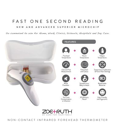 Zoe+Ruth Non-Contact Infrared Baby Thermometer - Accurate Forehead Fever Alert for Kids & Adults - Buy Online on GoSupps.com
