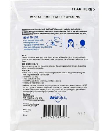 6 Packs of WellPatch Cooling Headache Pads for Migraine Relief - 4 Large Patches, 4.3 x 2 Inches - Buy Online on GoSupps.com