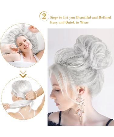 Grey Wavy Curly Messy Bun Hairpiece with Hair Rope and Hairpin - Bridal Hairstyle Chignon for Voluminous Updo - 33g Grey Scrunchies - Buy Online on GoSupps.com