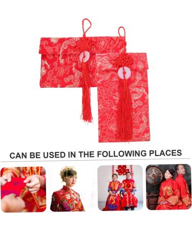 ABOOFAN 2pcs Satin Red Envelope Brocade Envelopes Chinese Wedding Envelopes Envelope Lunar New Year Envelopes Chinese Lucky Pockets Wedding Money Bag Gift Cloth Personality - Buy Online on GoSupps.com