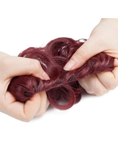 Plum Red Wavy Curly Scrunchie Bun Updo Hairpiece | Hair Ribbon Ponytail Extension | Chignons Hair Piece Wig - Buy Online on GoSupps.com