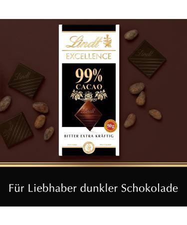 Lindt Excellence 99% Cocoa - Extra Strong Dark Chocolate | 50g Vegan Bitter Chocolate Gift | Intensive Cocoa Taste 2023 - Buy Online on GoSupps.com