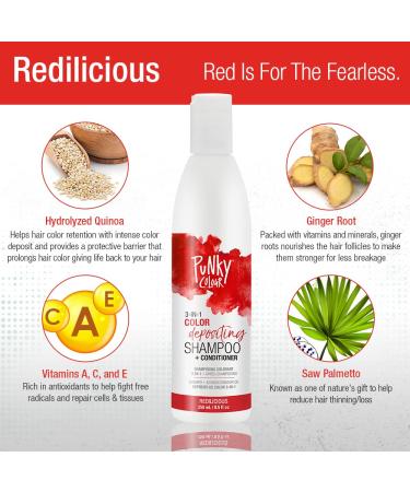 Punky Redilicious 3-in-1 Color Depositing Shampoo & Conditioner 8.5 oz - Shea Butter, Pro Vitamin B for Nourished Hair - Buy Online on GoSupps.com