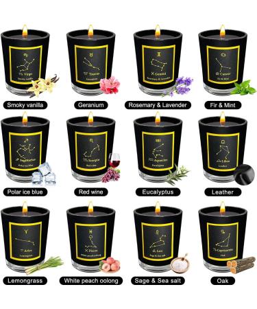 12 Scented Candles Gift Set - Black Glass Horoscope Jar Aromatherapy Candles | Soy Wax Votive for Parties Dinners & Camping - International Shipping Available - Buy Online on GoSupps.com
