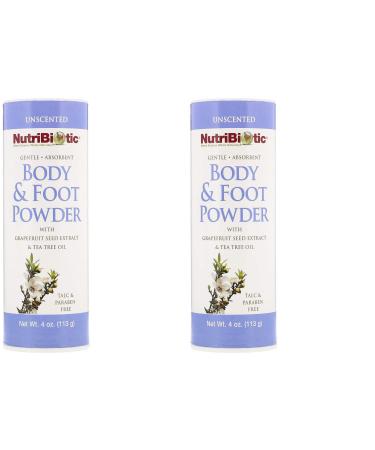 NutriBiotic Body & Foot Unscented Powder (Pack of 2) with Tea Tree Leaf Oil, Corn Starch, Sodium Bicarbonate and Grapefruit Seed Extract, 4 oz.