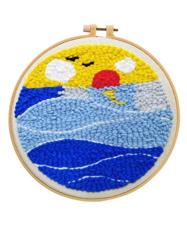 Maydear Punch Needle Starter Kit for Beginner Cartoon Rug Hooking Beginner Kit  with an Embroidery Pen and 9.8'' Hoop - Sunset