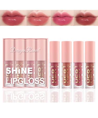 4 Colors Hydrating Lip Gloss Set Plumping Liquid Nude Lipstick Moisturizing Lip Stain Waterproof Lip Oil for Repairing Lightening Lip Lines Lip Care Product Lip Gloss Set for Women(Set B) lip gloss-B