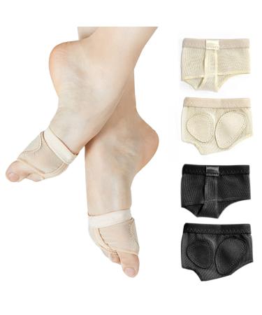2-pack Ballet-Foot Tanga forefoot-Bauch-Fuß-Tanga protective ballet socks forefoot-toe pads socks for belly-ballet fitness studio (black and skin colors)