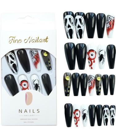 Fake Nails - Long Press on Nails with Spider Web Pattern - False Nails for Halloween Various Sizes Perfect for Dating Wedding Nail Salon Comoda Black and White Skull - Buy Online on GoSupps.com