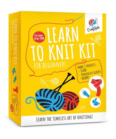 CraftLab Knitting Kit for Beginners, Kids and Adults Includes All Knitting Supplies: Wool Yarn, Wooden Knitting Needles, Yarn Needle and Instructions  Fantastic Gift - Buy Online on GoSupps.com