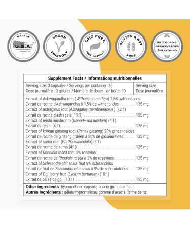 Supersmart - Adaptix - Combination of 8 Plant Extracts with Adaptogen Properties (Ashwagandha Astragalus Ginseng Reishi) | Non-GMO & Gluten Free - 90 Vegetarian Capsules - Buy Online on GoSupps.com