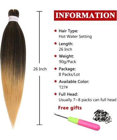 Xtrend 26 Inch EZ Braids 8Packs Pre-Stretched Easy Braiding Hair Extensions for Box Braids Hair Ombre Blonde Hot Water Setting Synthetic Fiber Hair Extensions T27# 26 Inch (Pack of 8) T27# - Buy Online on GoSupps.com