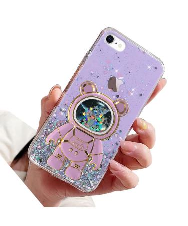 Rnrieyta Miagon Bear Astronaut Stand Case Glitter for iPhone 6S Plus/6 Plus Cute Girl Thin Crystal Protective Case Quicksand Bling Transparent Case Bumper with Astronaut Holder Kickstand Purple iPhone 6S Plus/6 Plus Purple