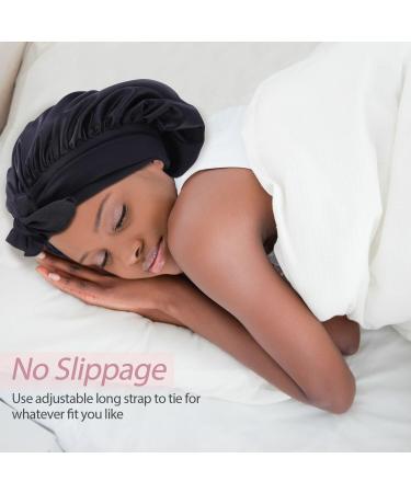 Silk Satin Bonnet for Curly Hair - Double Layer Reversible Sleeping Cap - Black - Buy Online on GoSupps.com
