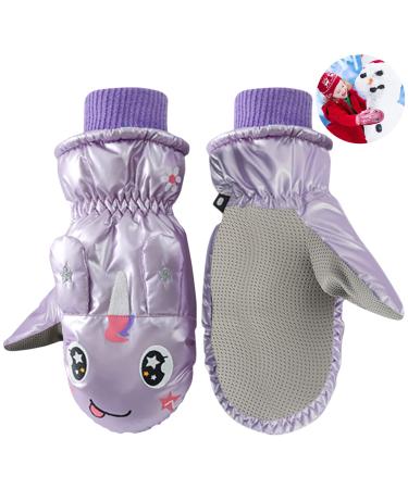 Seasboes Ski gloves children winter waterproof windproof gloves fists warm math mooring gloves for young girls in outdoor sports skiing running cycling hiking violet