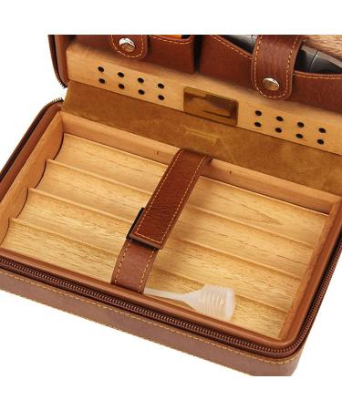 Cigar Humidor Leather Humidor Travel Cigar Case Portable Cigar Humidor Box with Humidifier Cow Leather and Classic Cedar Wood Finish - Buy Online on GoSupps.com