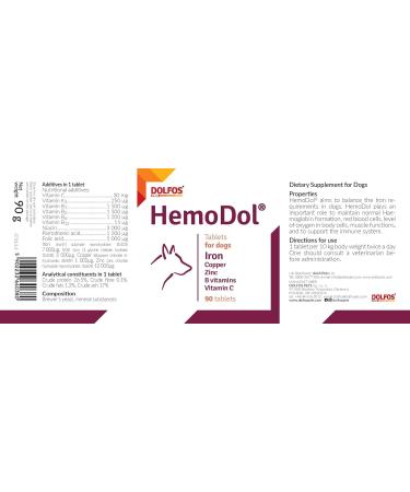 PETS Dolfos HemoDol 90 tablets Iron Support for Dogs Copper Zinc B Vitamins - Buy Online on GoSupps.com