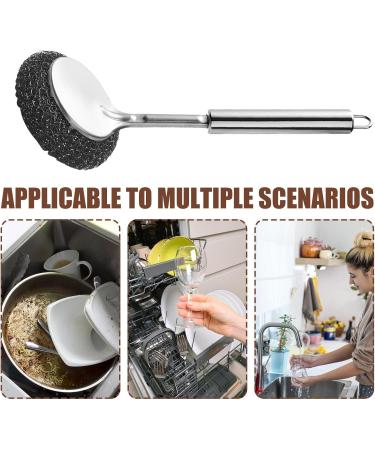 Stainless Steel Brush with Handle | Metal Dishwashing Supplies Brush | Multifunctional Stainless Steel Wool Cleaning Brush for Dishes Pots Stoves Frying Pans - Buy Online on GoSupps.com