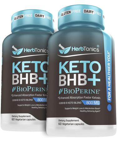 Keto BHB Diet Pills with BioPerine (2 Pack) for Enhanced Absorption Faster Ketosis Vegan Capsules Supplement for Women and Men 60 Count (Pack of 2)