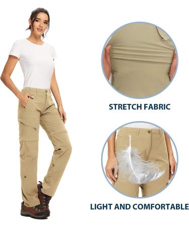 Women's Convertible Hiking Pants - Quick Dry, Lightweight & UPF 40 | Safari, Fishing & Travel Capri Pants in Khaki - Size 14 - Buy Online on GoSupps.com