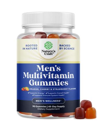Natures Craft Daily Mens Multivitamins Gummies - Mens Gummy Multivitamins with Zinc and Biotin Immune Support Gummies - Potent Vitamins for Energy and Immunity Non-GMO Gluten Free Halal 90 Count