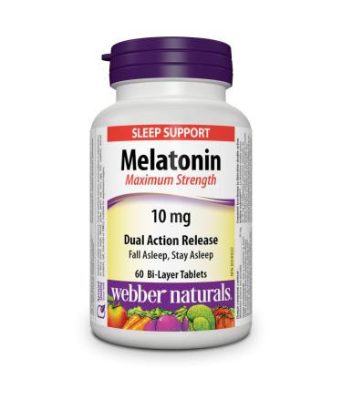 Webber Naturals Melatonin 10 mg Maximum Strength 60 Dual Action Release Tablets For Sleep Support Vegan 60 Count (Pack of 1) Nutritional Supplement