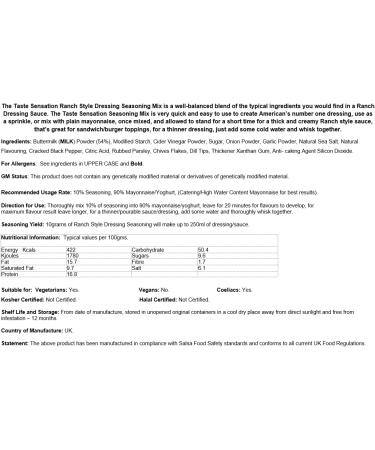 Ranch Style Dressing Seasoning Mix - 2.5kg Catering Tub - Buy Online on GoSupps.com