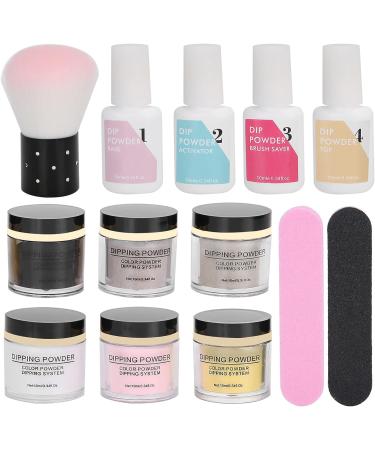 Nail Dipping Powder Set - Nail Kit Starter Nail Art Powder Professional Top Base Coat Gel Dust Brush 6 Color Manicure Tool Set for Nail Artist Salon Home Use (K1215) - Buy Online on GoSupps.com