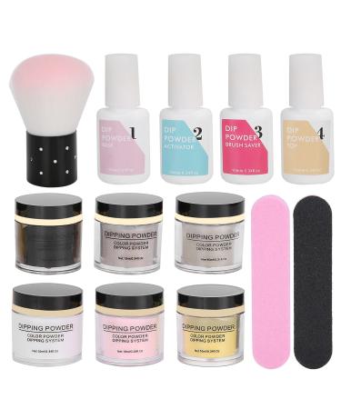 Nail Dipping Powder Set - Nail Kit Starter Nail Art Powder Professional Top Base Coat Gel Dust Brush 6 Color Manicure Tool Set for Nail Artist Salon Home Use (K1215)