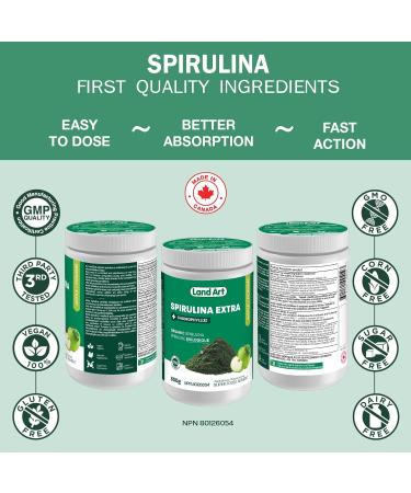 Certified Organic Fresh Spirulina Extra Powder 300g - Improved with Bioavailable Chlorophyll Added - Apple Flavour - Clean Source - 3rd party tested - Measuring Spoon Inside - Made in Canada - Buy Online on GoSupps.com