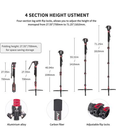 Avella CD324 Carbon Fiber Video Monopod Kit with Fluid Head | 71 Inch | 13.2 LB Max Load | For Canon Nikon Sony Olympus Panasonic DSLR Camera - Buy Online on GoSupps.com