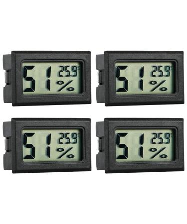 Gudoqi Digital Thermometer Hygrometer 4 pieces Mini digital temperature meter moisturizers for reptiles incubator aquarium greenhouse cars at home office black
