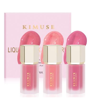 KIMUSE Soft Liquid Blush Makeup Trio, Weightless, Long-lasting Liquid Blush, Luxurious, Dewy Finish, Blends Effortlessly, Healthy Flush, 3 * 0.176 Oz (Dewy Pink Trio)