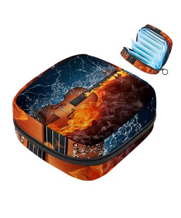 Menstruation pad bag with zipper women's napkin bag tampons collection bags for women and girls (violin in fire and water music)